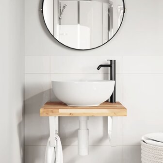 Badkamer wandschap staal en massief acaciahout 3