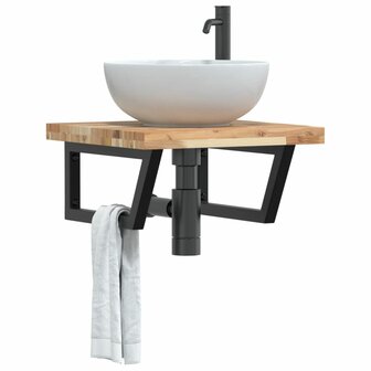 Badkamer wandschap staal en massief acaciahout 1