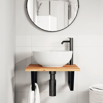 Badkamer wandschap staal en massief acaciahout 3