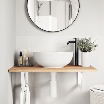 Badkamer wandschap staal en massief acaciahout 3