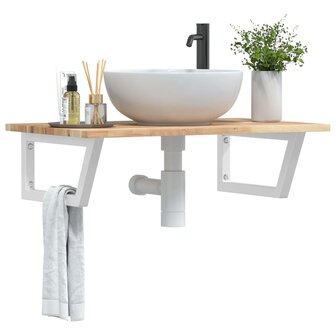 Badkamer wandschap staal en massief acaciahout 1