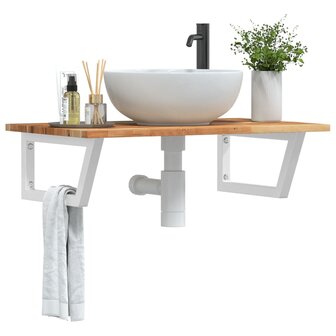 Badkamer wandschap staal en massief acaciahout 1