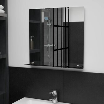 Wandspiegel met schap 50x50 cm gehard glas 1