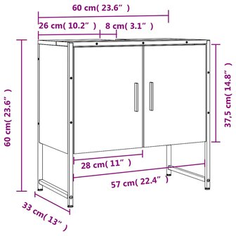 Wastafelkast 60x33x60 cm bewerkt hout grijs sonoma eikenkleurig 12