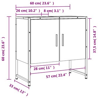 Badkamerkast 60x33x60 cm bewerkt hout gerookt eikenkleurig 12