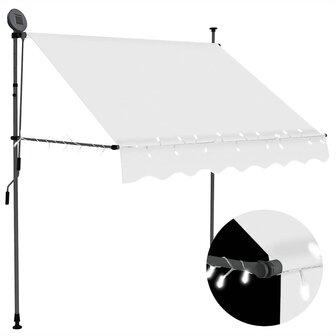 Luifel handmatig uitschuifbaar met LED 200 cm cr&egrave;mekleurig 1