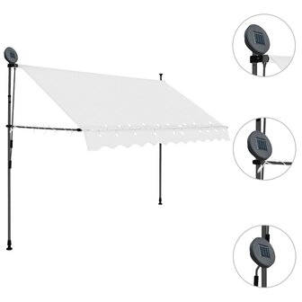 Luifel handmatig uitschuifbaar met LED 250 cm cr&egrave;mekleurig 3