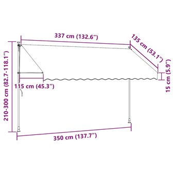 Luifel handmatig uitschuifbaar met LED 350 cm cr&egrave;mekleurig 8