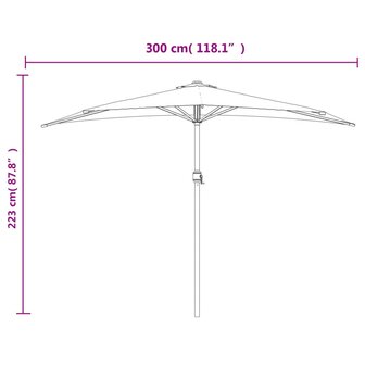 Balkonparasol half aluminium paal 300x155x223 cm bordeauxrood 9