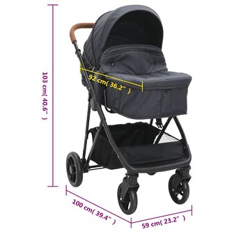 Kinderwagen 2-in-1 staal antracietkleurig en zwart 10