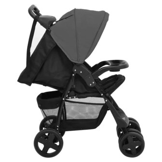Kinderwagen 3-in-1 staal donkergrijs en zwart 12