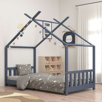 Kinderbedframe massief grenenhout grijs 80x160 cm 1