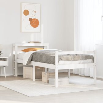 Seniorenbed met hoofdbord massief grenenhout wit 75x190 cm 1