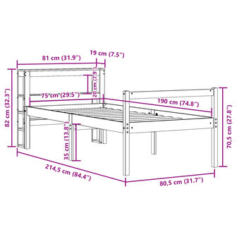 Seniorenbed met hoofdbord massief grenenhout wit 75x190 cm 12