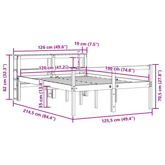 Seniorenbed met hoofdbord massief grenenhout wit 120x190 cm 12