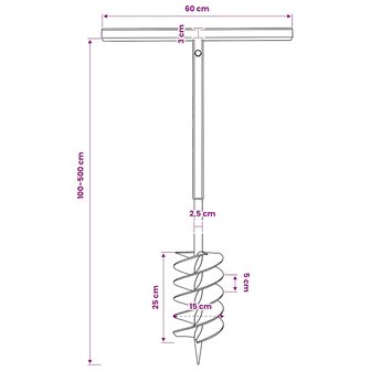 Grondboor met handvat 150 mm en verlengstukken 5 m staal 12