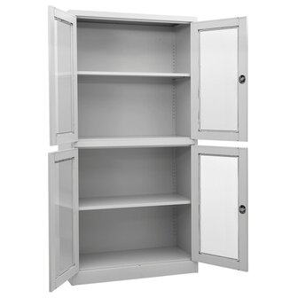 Kantoorkast 90x40x180 cm staal en gehard glas lichtgrijs 2