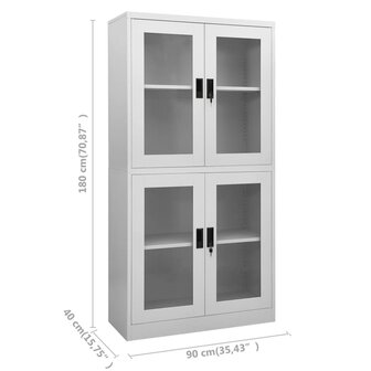 Kantoorkast 90x40x180 cm staal en gehard glas lichtgrijs 8