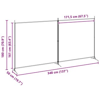 2-Panelen Kamerscherm Beige 348 x 180 cm Stof 8
