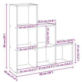 Kamerscherm / boekenkast 3-laags 99x29x99 cm hout gerookt eiken 11