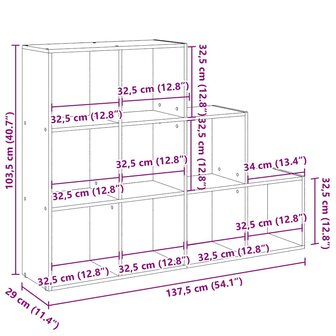 Kamerscherm / boekenkast 3-laags 137,5x29x103,5 cm hout wit 11