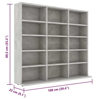 Cd-kast 100x23x89,5 cm bewerkt hout betongrijs 6