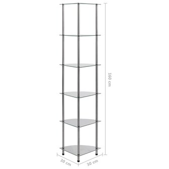 Kastje 6-laags 30x30x160 cm gehard glas transparant 6
