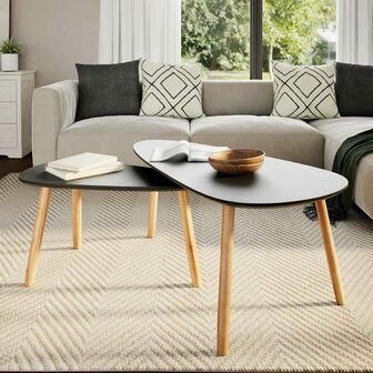 2-delige Salontafelset massief grenenhout zwart 3