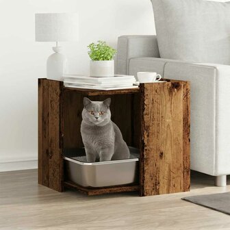 Kattenbakkast 53x53x51 cm bewerkt hout oud houtkleurig 1