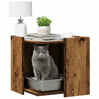 Kattenbakkast 53x53x51 cm bewerkt hout oud houtkleurig 3