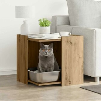 Kattenbakkast 53x53x51 cm bewerkt hout artisanaal eikenkleurig 1