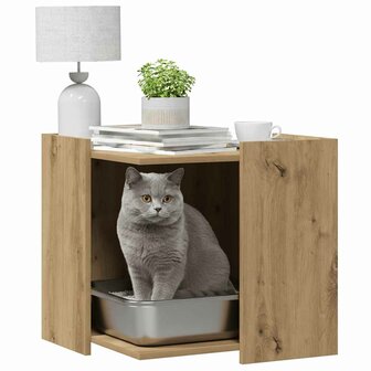 Kattenbakkast 53x53x51 cm bewerkt hout artisanaal eikenkleurig 8