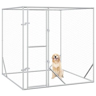 Hondenkennel voor buiten 2x2x2 m gegalvaniseerd staal zilver 3