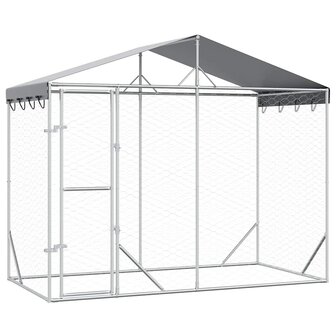 Hondenkennel met dak 3x1,5x2,5 m gegalvaniseerd staal zilver 2