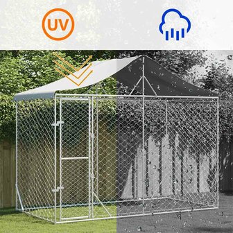 Hondenkennel met dak 3x1,5x2,5 m gegalvaniseerd staal zilver 7