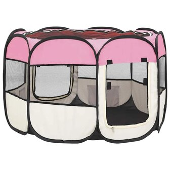 Hondenren inklapbaar met draagtas 90x90x58 cm roze 4