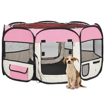 Hondenren inklapbaar met draagtas 125x125x61 cm roze 2