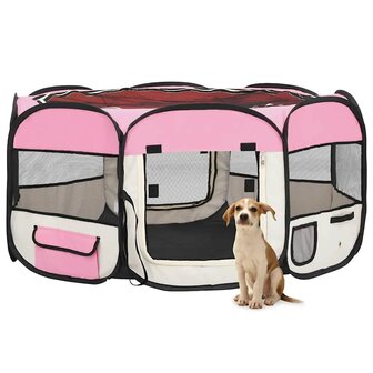 Hondenren inklapbaar met draagtas 145x145x61 cm roze 1
