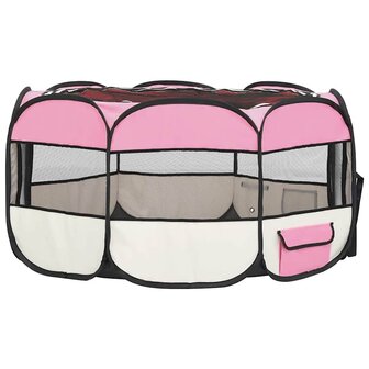 Hondenren inklapbaar met draagtas 145x145x61 cm roze 4