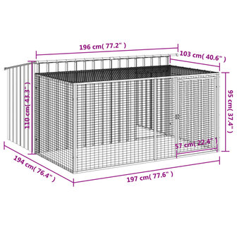 Hondenhok met ren antraciet 197x194x110 cm gegalvaniseerd staal 9