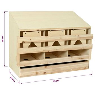 Kippenlegkast 3 compartimenten 93x40x65 cm massief grenenhout 10