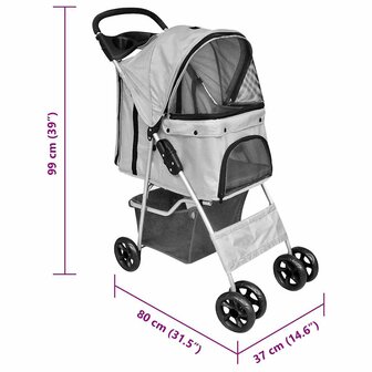 Huisdierenwagen voor honden/katten opvouwbaar grijs 5