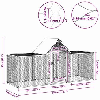 Kippenren 3x1x1,5 m gegalvaniseerd staal 9