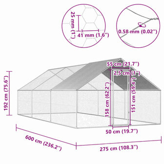 Kippenhok 2,75x6x1,92 m gegalvaniseerd staal 6