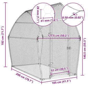 Kippenhok 200x105x182 cm gegalvaniseerd staal zilverkleurig 11