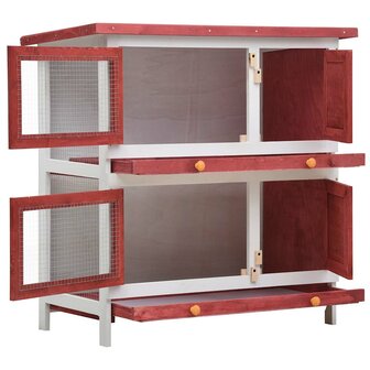 Konijnenhok voor buiten met 4 deuren hout rood 3