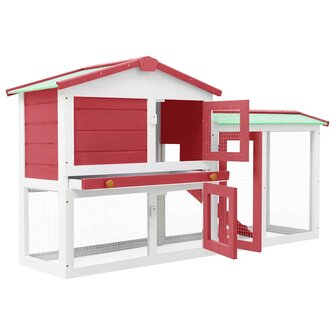 Konijnenhok voor buiten groot 145x45x84 cm hout rood en wit 3