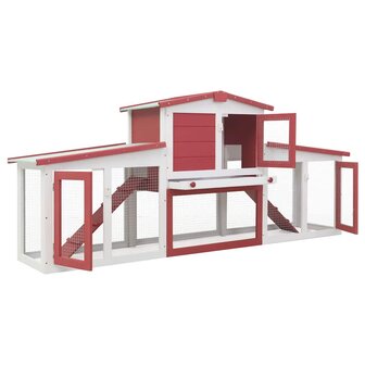 Konijnenhok voor buiten groot 201x45x85 cm hout rood en wit 3