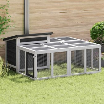 Konijnenhok 144x123x67,5 cm massief grenenhout grijs 1