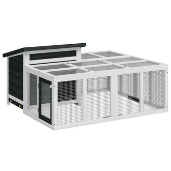 Konijnenhok 144x123x67,5 cm massief grenenhout grijs 2